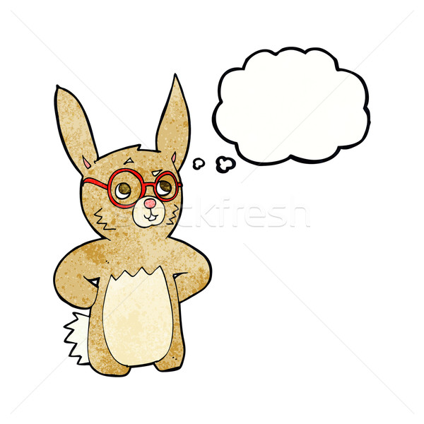 Karikatur Kaninchen tragen Brillen Gedankenblase Hand Stock foto © lineartestpilot