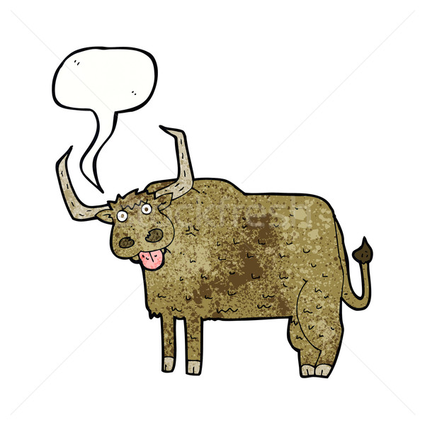 Cartoon włochaty krowy dymka strony projektu Zdjęcia stock © lineartestpilot