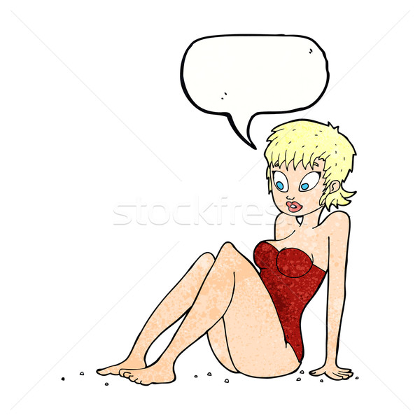 Cartoon kobieta strój kąpielowy dymka strony projektu Zdjęcia stock © lineartestpilot