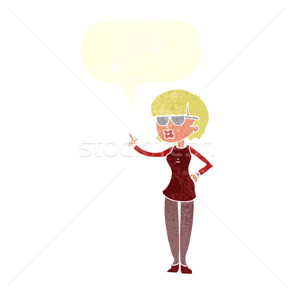 Karikatur Frau tragen Brillen Sprechblase Hand Stock foto © lineartestpilot