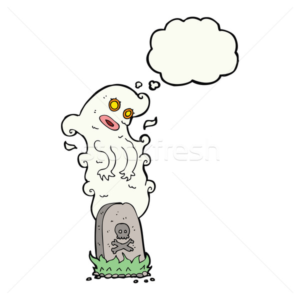 [[stock_photo]]: Cartoon · fantôme · grave · bulle · de · pensée · main