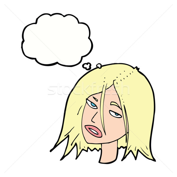 Stock photo: cartoon annoyed woman with thought bubble