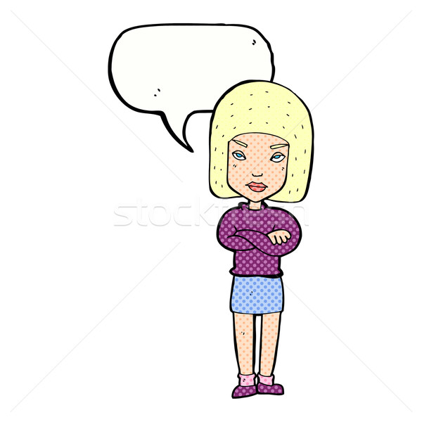 Stock photo: cartoon woman with crossed arms with speech bubble