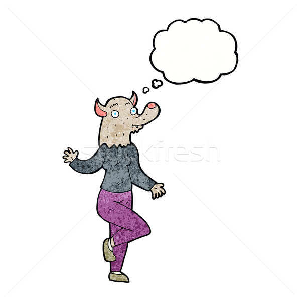 Cartoon danse loup-garou femme bulle de pensée main Photo stock © lineartestpilot