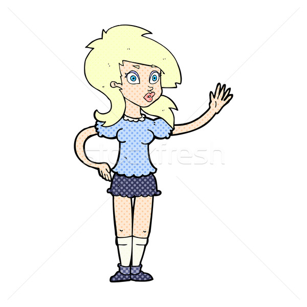 comic cartoon pretty woman waving for attention Stock photo © lineartestpilot