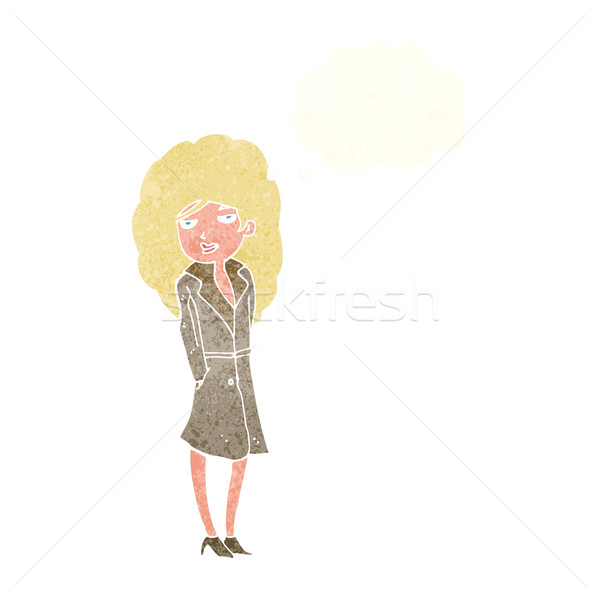 Karikatür kadın casus düşünce balonu kız el Stok fotoğraf © lineartestpilot
