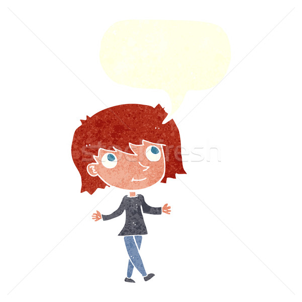 cartoon girl with no worries with speech bubble Stock photo © lineartestpilot