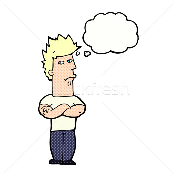 Cartoon homme boude bulle de pensée main design Photo stock © lineartestpilot