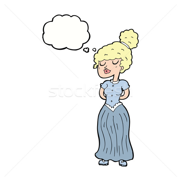 cartoon pretty victorian woman with thought bubble Stock photo © lineartestpilot