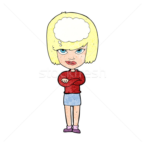 cartoon woman with folded arms imagining Stock photo © lineartestpilot