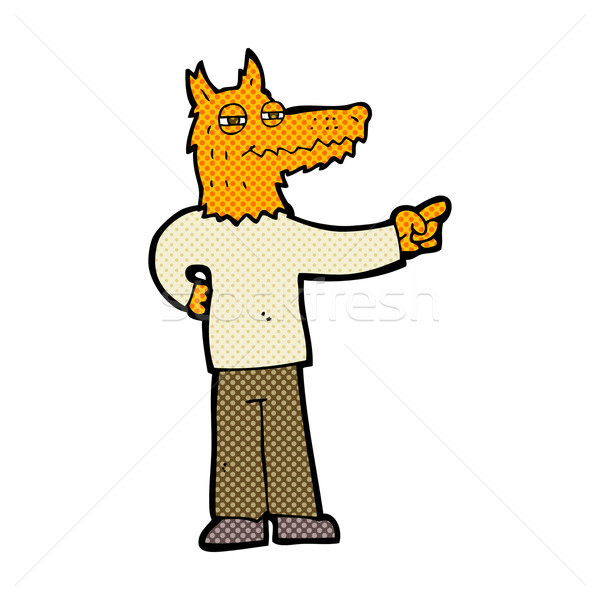 [[stock_photo]]: Dessinées · cartoon · pointant · Fox · homme · rétro