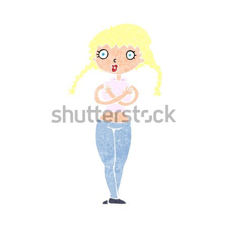 Cartoon vrouw uitleggen gedachte bel hand ontwerp Stockfoto © lineartestpilot