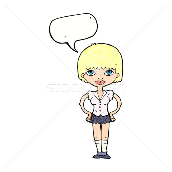 Cartoon femme mains hanches bulle main [[stock_photo]] © lineartestpilot