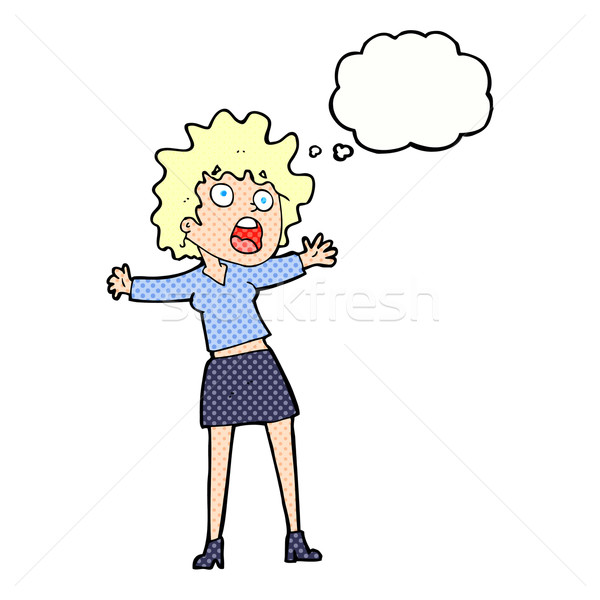 Cartoon bange vrouw gedachte bel hand ontwerp Stockfoto © lineartestpilot
