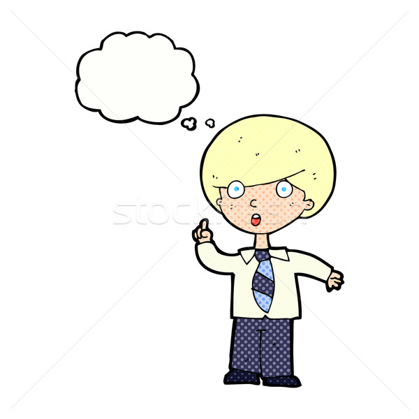 cartoon school boy answering question with thought bubble Stock photo © lineartestpilot