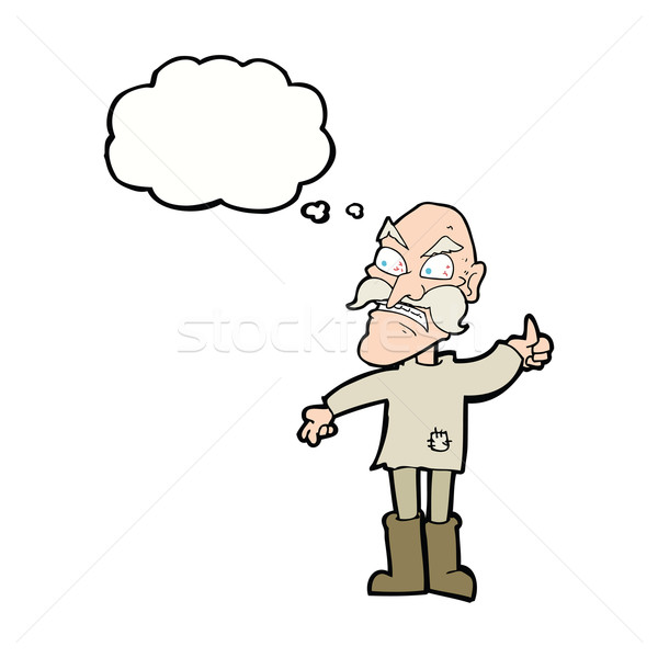 cartoon angry old man in patched clothing with thought bubble Stock photo © lineartestpilot