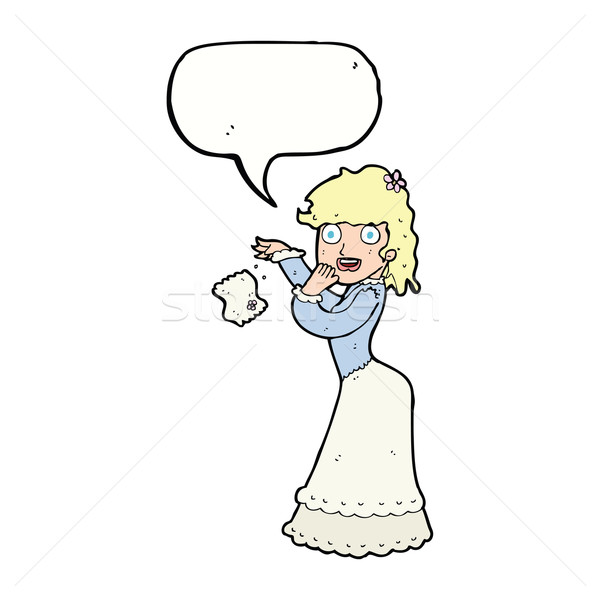 Desenho animado mulher lenço balão de fala mão projeto Foto stock © lineartestpilot