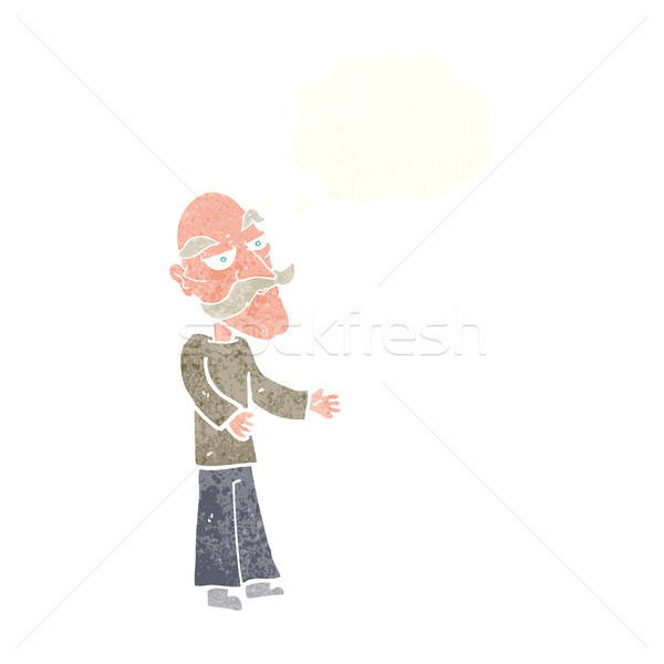 Cartoon vieillard moustache bulle de pensée main homme [[stock_photo]] © lineartestpilot