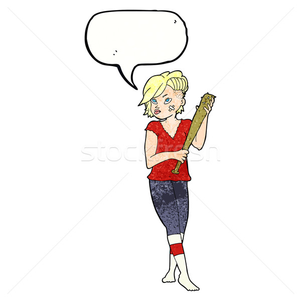 Cartoon mooie punk meisje honkbalknuppel tekstballon Stockfoto © lineartestpilot