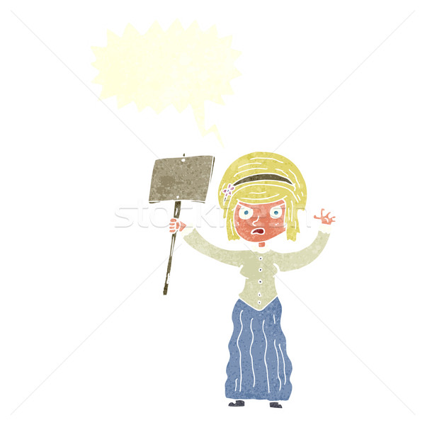 cartoon vicorian woman protesting with speech bubble Stock photo © lineartestpilot