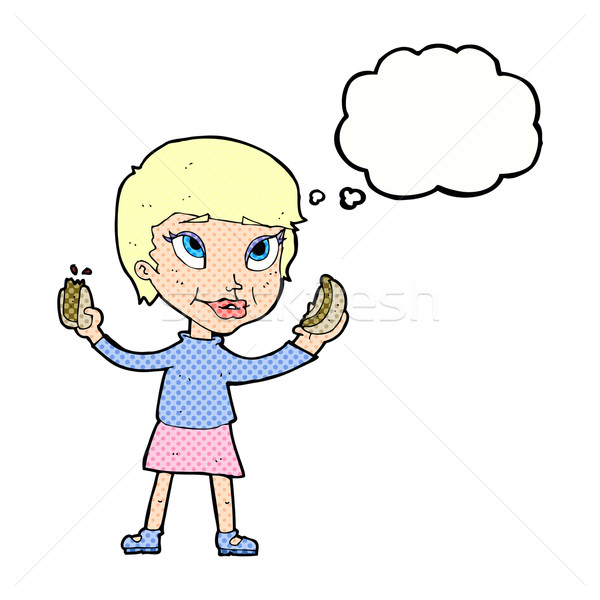 cartoon woman eating hotdogs with thought bubble Stock photo © lineartestpilot