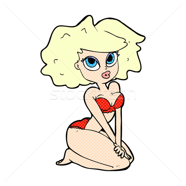Komische cartoon vrouw bikini retro Stockfoto © lineartestpilot