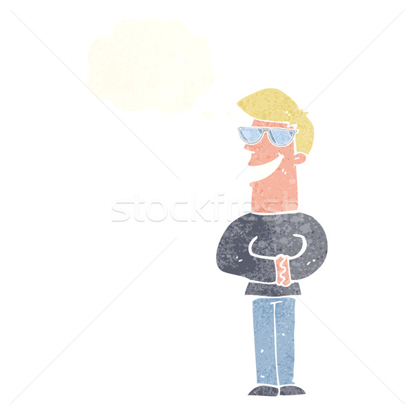Rajz vigyorog férfi szemüveg gondolatbuborék kéz Stock fotó © lineartestpilot