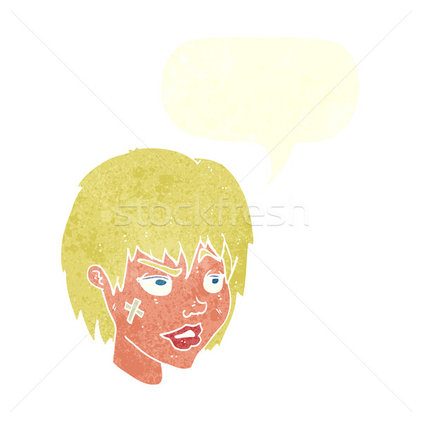 cartoon woman with plaster on face with speech bubble Stock photo © lineartestpilot