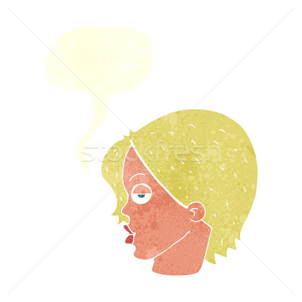 Karikatur Frau Augenbraue Sprechblase Hand Gesicht Stock foto © lineartestpilot