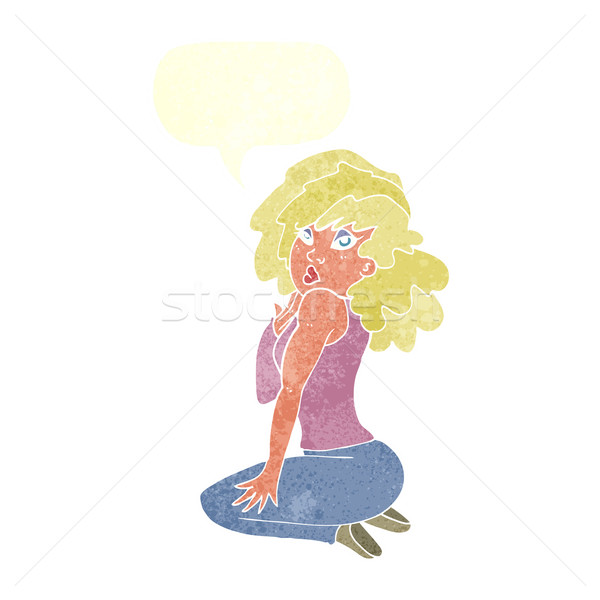 Cartoon женщину позируют речи пузырь стороны дизайна Сток-фото © lineartestpilot