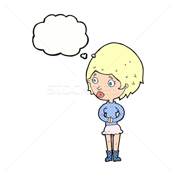 Stock photo: cartoon concerned woman with thought bubble