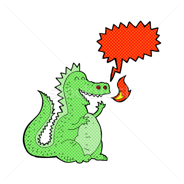 Cartoon ognia oddychanie smoka dymka strony Zdjęcia stock © lineartestpilot