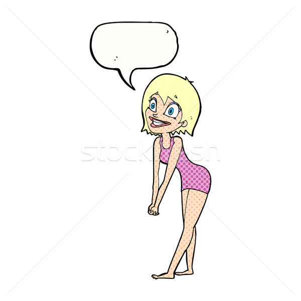 Cartoon excitado mujer bocadillo mano diseno Foto stock © lineartestpilot