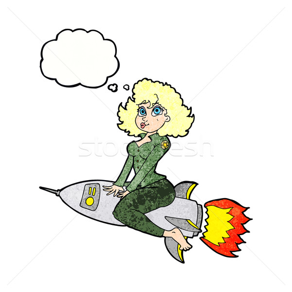 cartoon army pin up girl riding missile] with thought bubble Stock photo © lineartestpilot