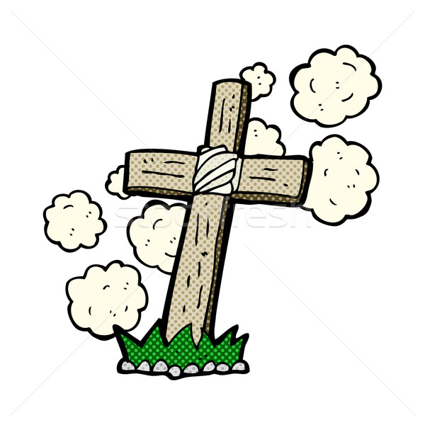 comic cartoon wooden cross grave Stock photo © lineartestpilot