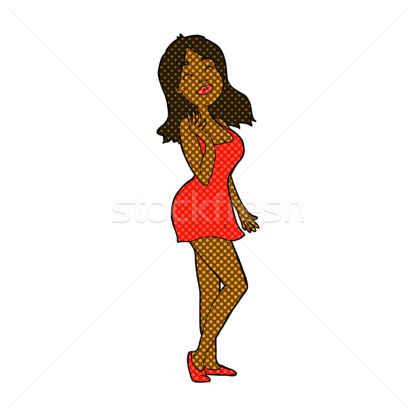 [[stock_photo]]: Dessinées · cartoon · jolie · femme · robe · de · cocktail · rétro