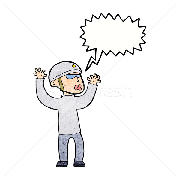 cartoon security man panicking with speech bubble Stock photo © lineartestpilot