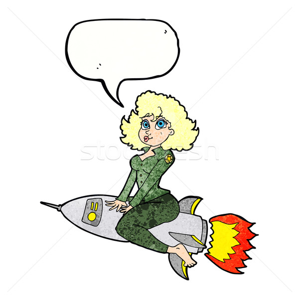 cartoon army pin up girl riding missile] with speech bubble Stock photo © lineartestpilot