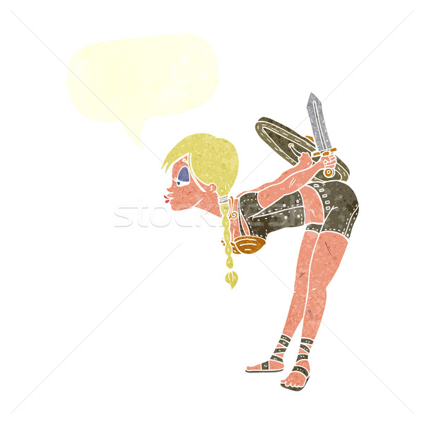 cartoon viking girl bowing with speech bubble Stock photo © lineartestpilot