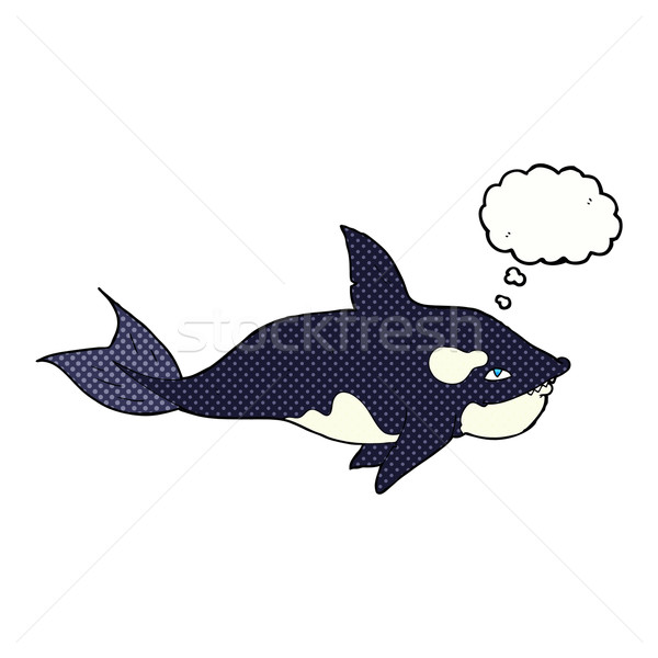 Cartoon tueur baleine bulle de pensée main design [[stock_photo]] © lineartestpilot