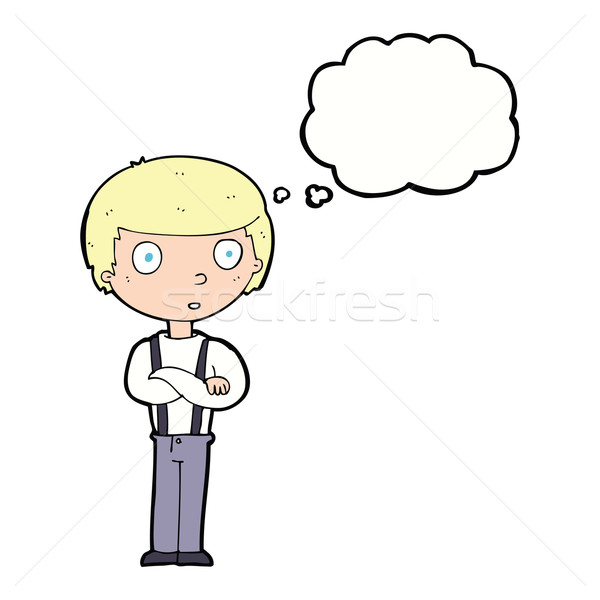cartoon staring boy with folded arms with thought bubble Stock photo © lineartestpilot