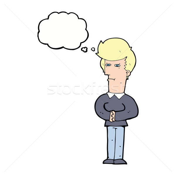 cartoon man narrowing his eyes with thought bubble Stock photo © lineartestpilot
