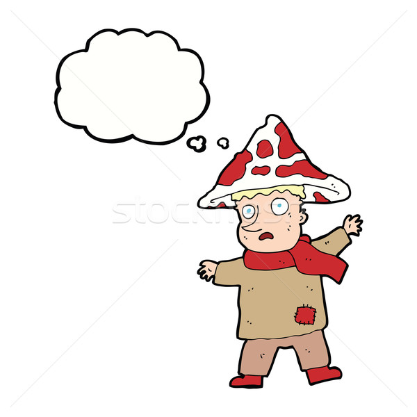 cartoon magical mushroom man with thought bubble Stock photo © lineartestpilot
