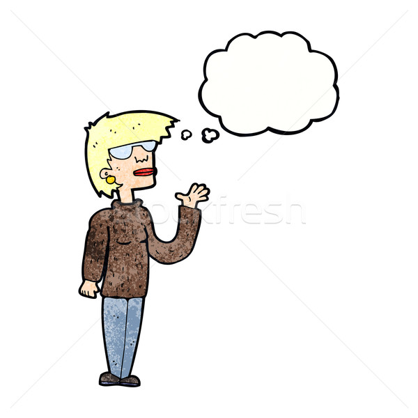 [[stock_photo]]: Cartoon · femme · bulle · de · pensée · main