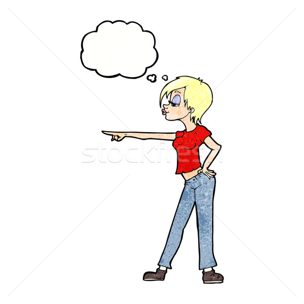Karikatur hip Frau Hinweis Gedankenblase Hand Stock foto © lineartestpilot