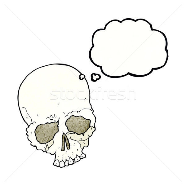 Stock photo: cartoon spooky old skull with thought bubble
