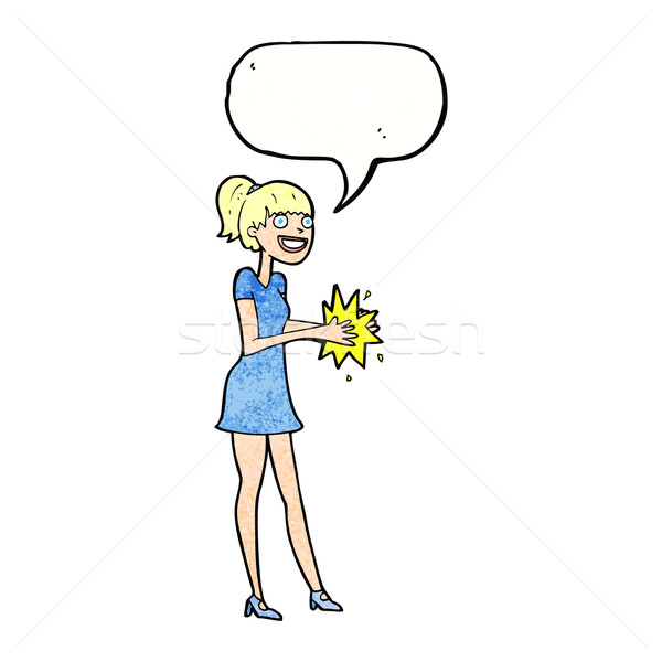 cartoon woman clapping hands with speech bubble Stock photo © lineartestpilot