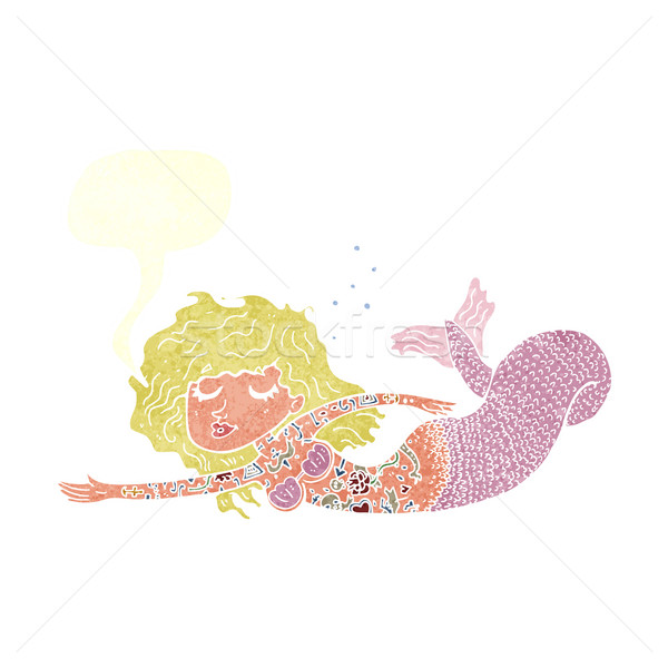 Desen animat sirena acoperit tatuaje bule de vorbire femeie Imagine de stoc © lineartestpilot