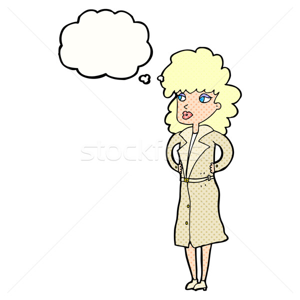 Cartoon kobieta okop płaszcz bubble myśl strony Zdjęcia stock © lineartestpilot