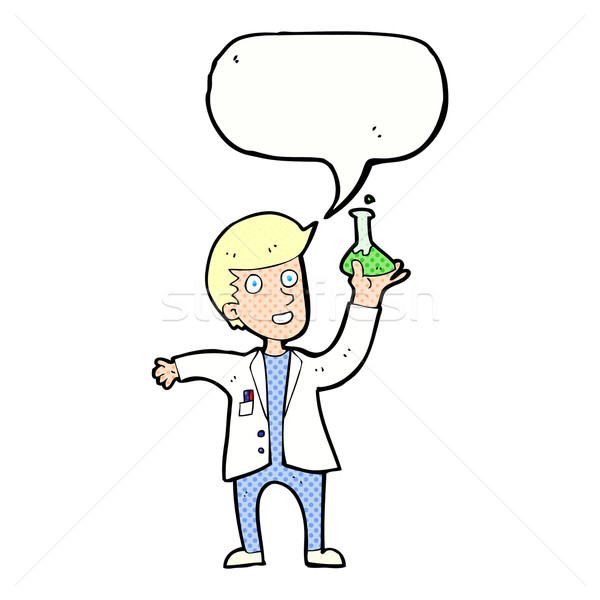 Cartoon счастливым ученого речи пузырь стороны дизайна Сток-фото © lineartestpilot